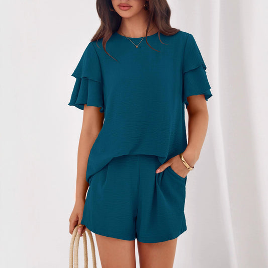 Women's Matching Set Short Sleeve Top & Shorts Casual Summer