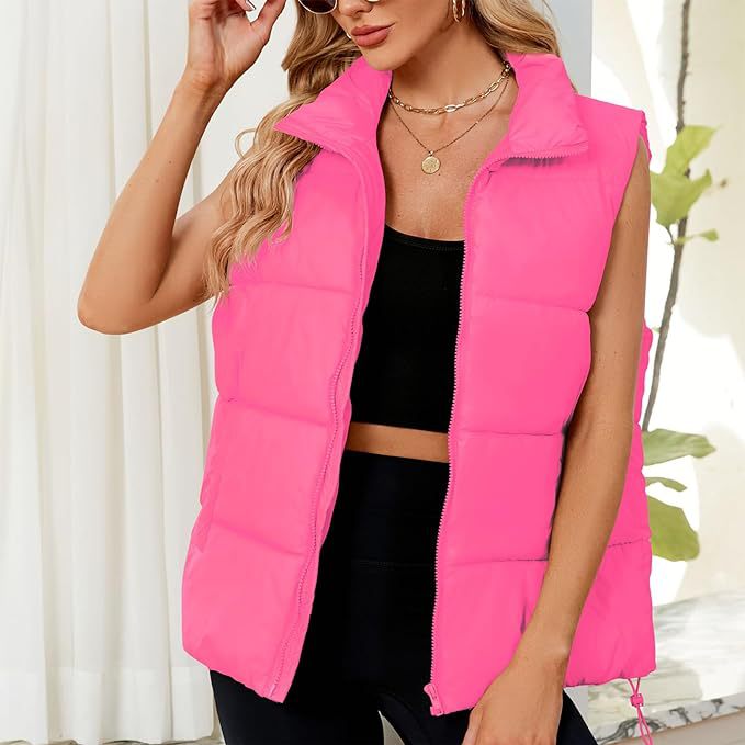 Women's Quilted Puffer Vest Stand Collar Sleeveless Jacket