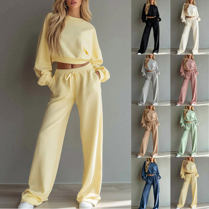 Women's Cropped Sweatshirt Wide Leg Pants Lounge Set