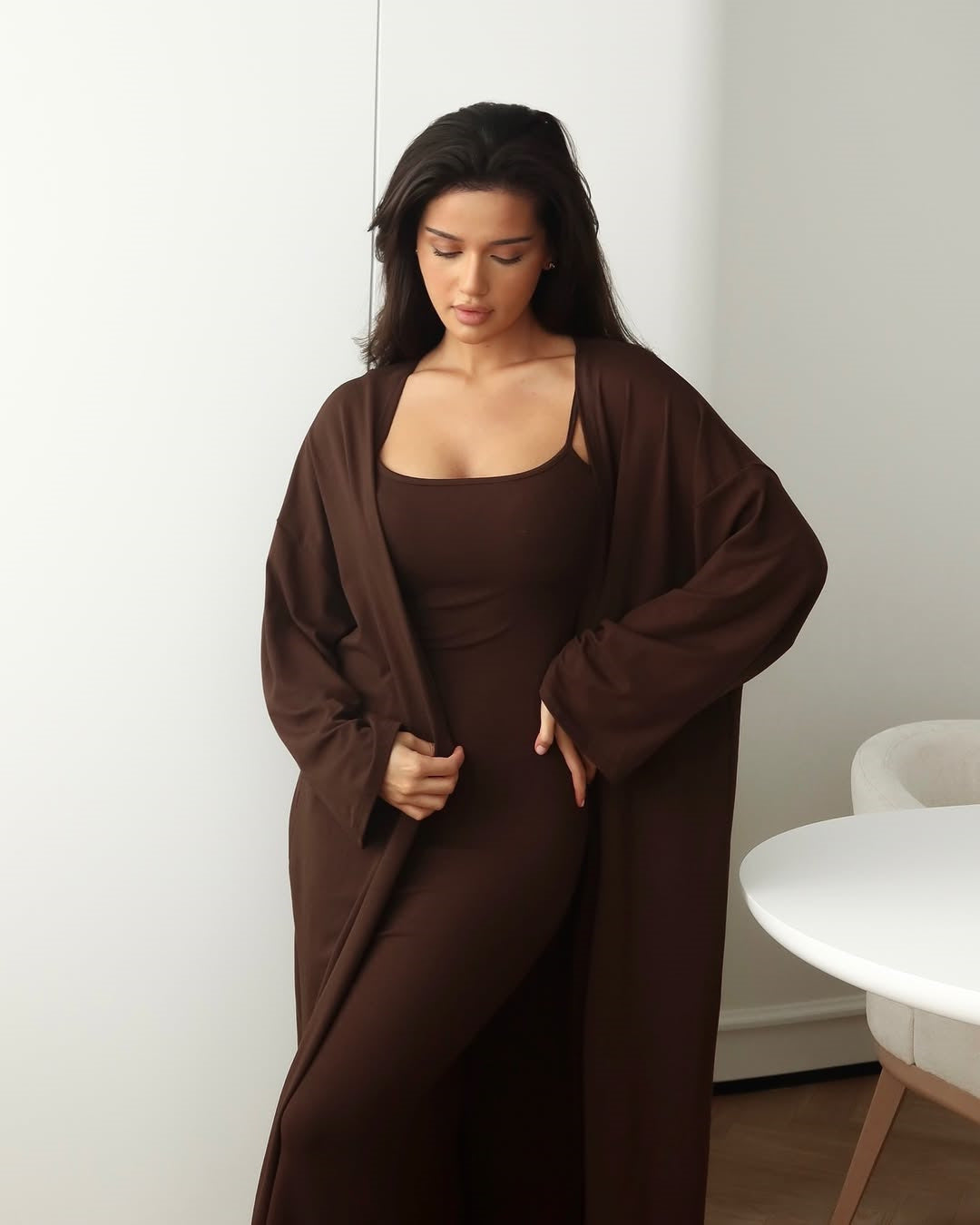 Women's Two Piece Maxi Dress and Long Cardigan Set