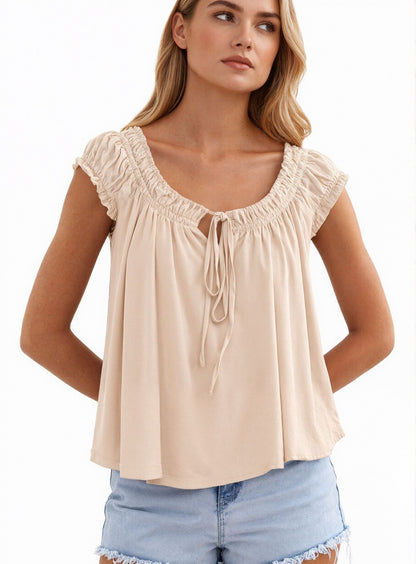 Ruffled Tie Front Tank Top Sleeveless Casual Cute Blouse