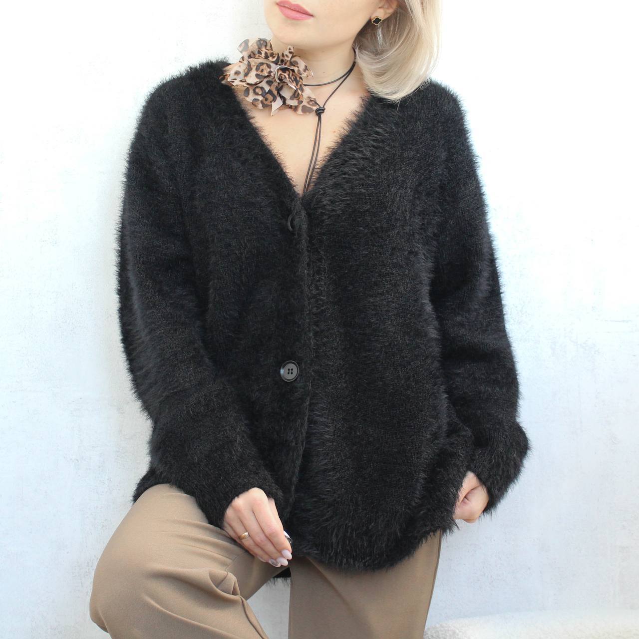Women’s Faux Fur Cardigan Soft Oversized Knit Sweater