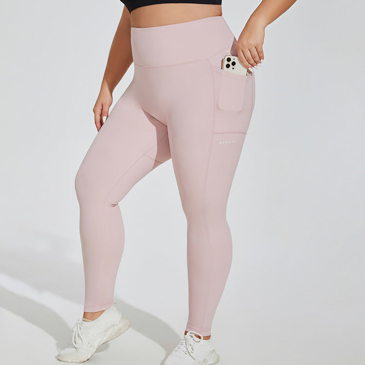 Puls Size Sports Pocket Fitness Trousers Peach Pants Hip-lifting High Waist Stretch Leggings