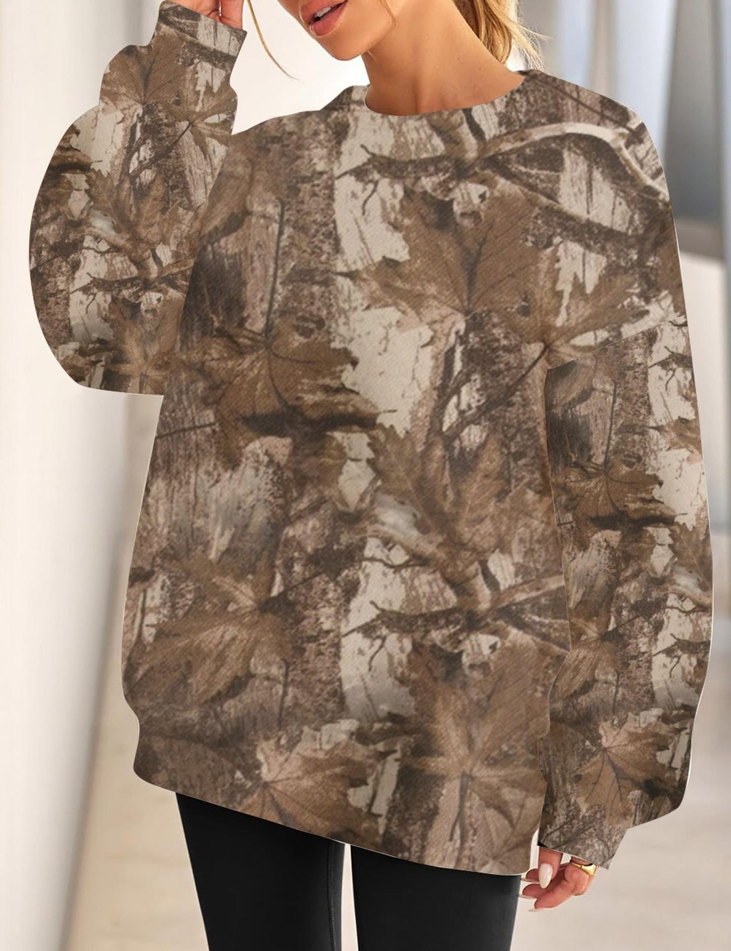 Camo Branch Print Oversized Crewneck Sweatshirt