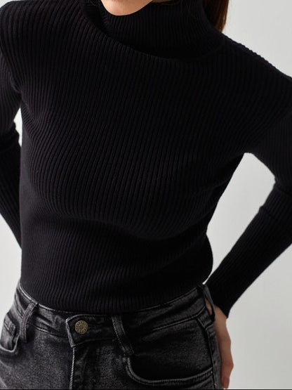 Women's Ribbed Turtleneck Sweater Lightweight Knit Top