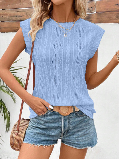 Women's Jacquard Sleeveless Top – Casual Summer Tank Blouse