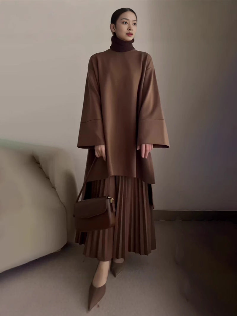 Women Oversized Sweatshirt Pleated Maxi Skirt Set