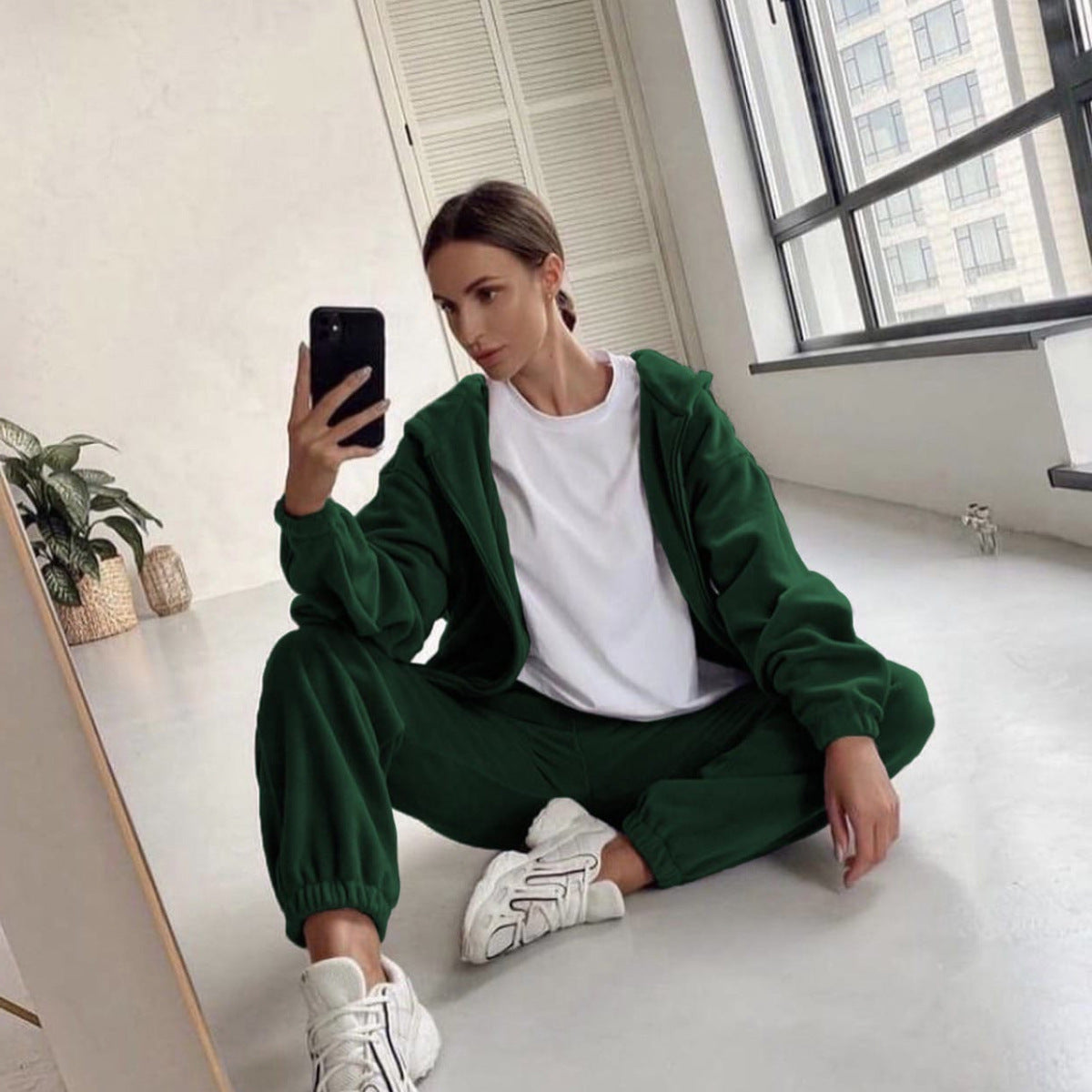 Women's Fleece Zip Hoodie Jogger Matching Set