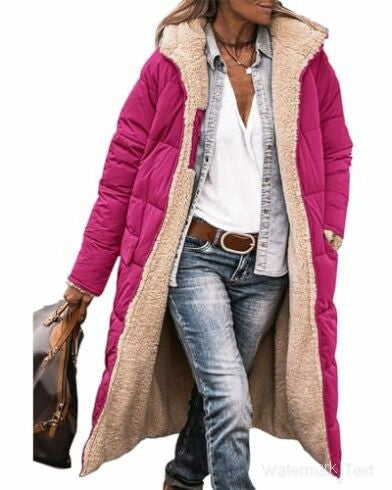 Women's Long Hooded Puffer Coat Sherpa Lined Winter