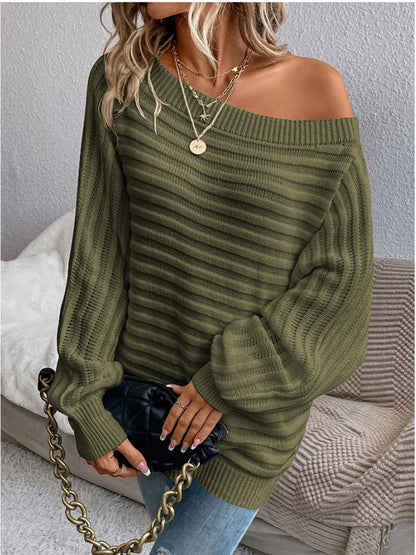 Women's Off Shoulder Ribbed Long Sleeve Knit Sweater