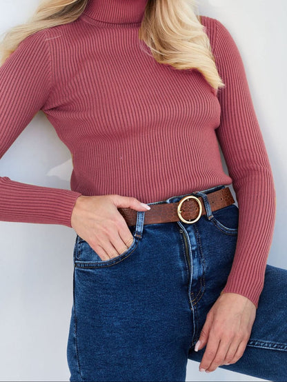 Women's Ribbed Turtleneck Sweater Lightweight Knit Top