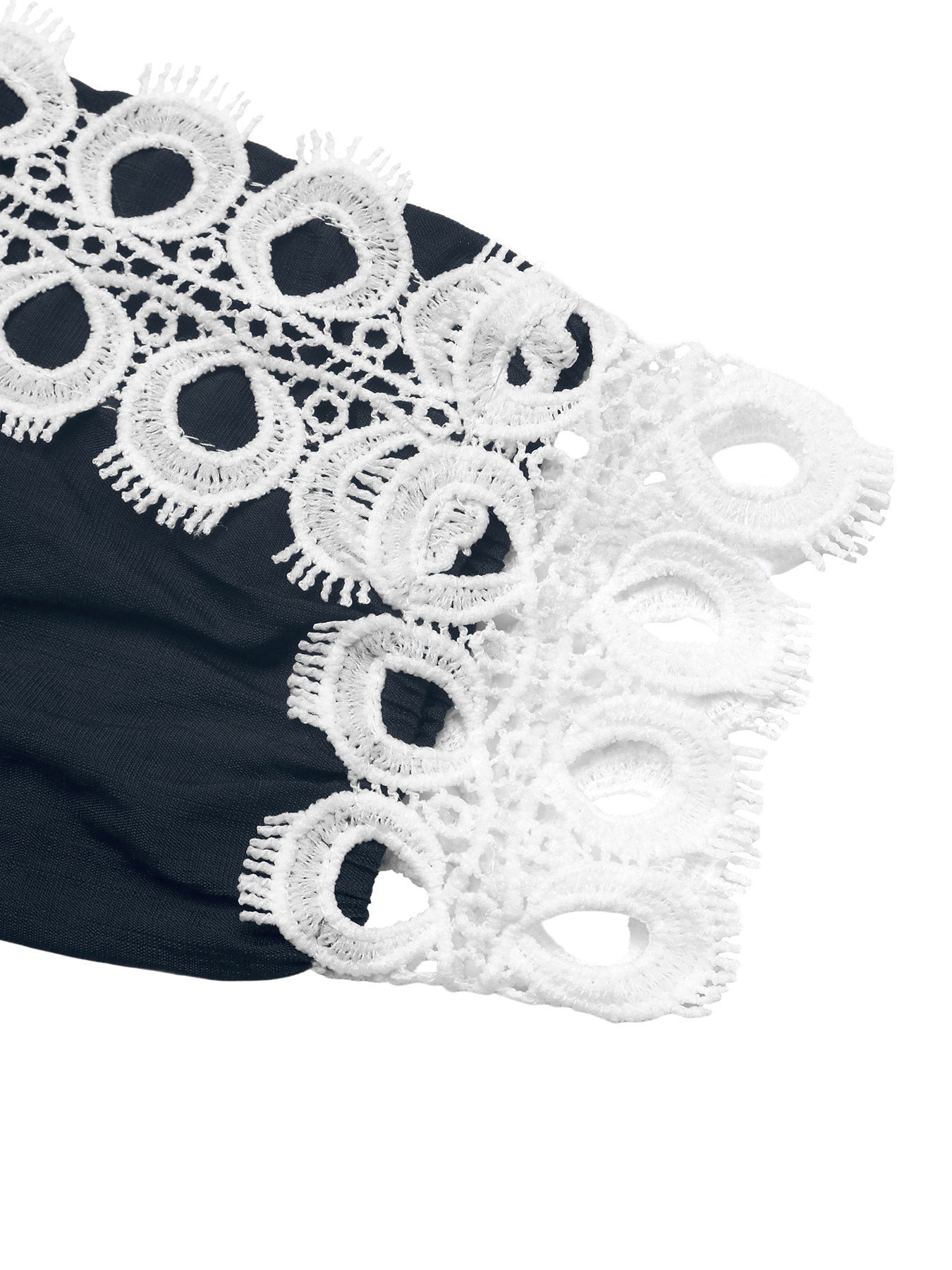 Navy Crochet Lace Long Sleeve Button Up Blouse