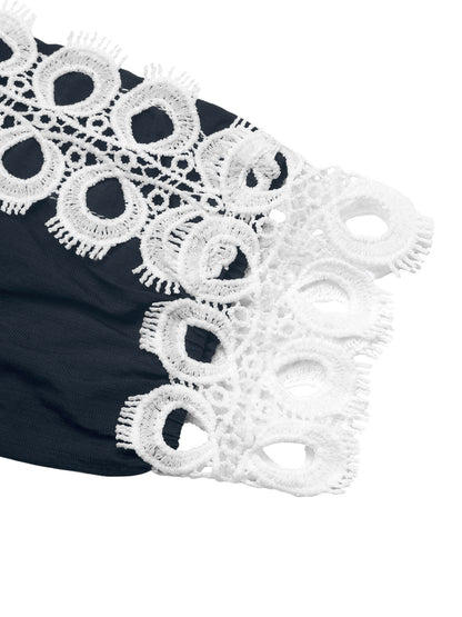 Navy Crochet Lace Long Sleeve Button Up Blouse