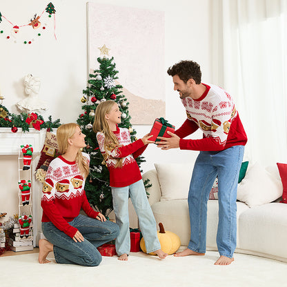 Family Matching Red Bear Christmas Knit Pullover Sweater