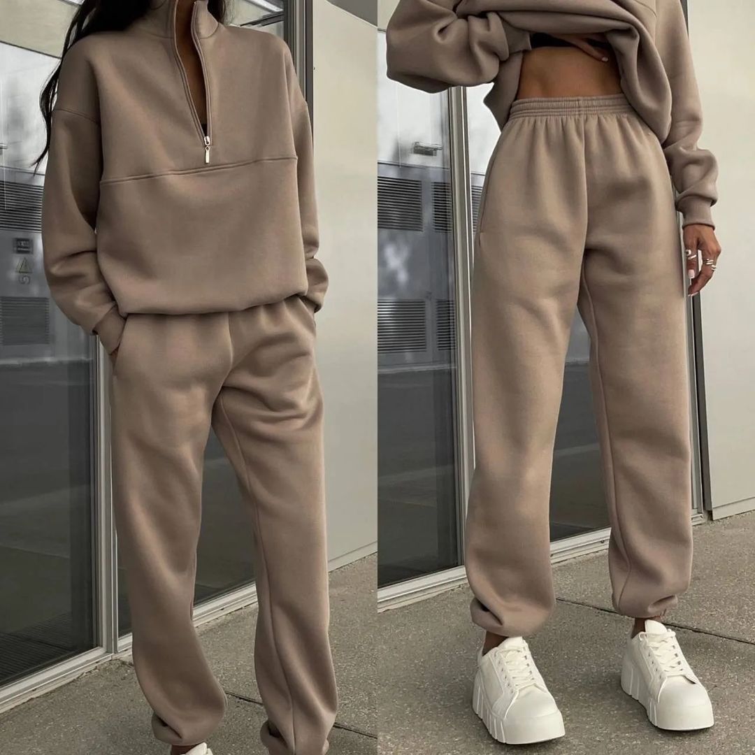 Women's Fleece Half Zip Sweatshirt Jogger Lounge Set
