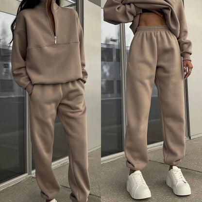 Women's Fleece Half Zip Sweatshirt Jogger Lounge Set