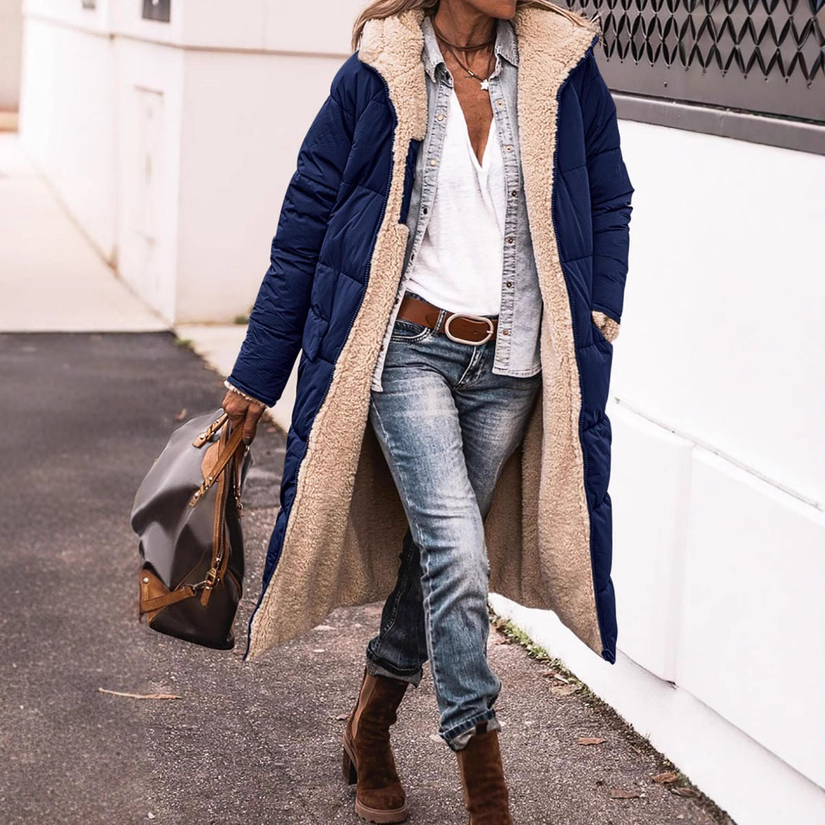 Women's Long Hooded Puffer Coat Sherpa Lined Winter