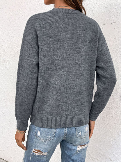 Womens V Neck Sweater Oversized Button Cuff Pullover