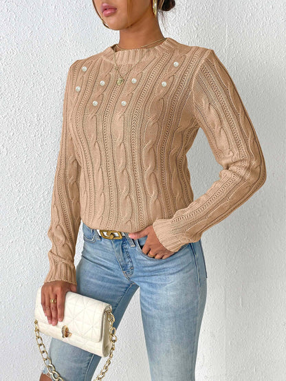 Women's Crew Neck Women's Top Simple Bottom Shirt Pearl Beads