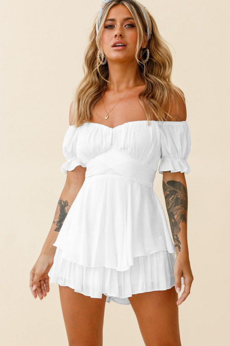 Sexy Jumpsuit Casual One-Shoulder Lantern Sleeve Shorts