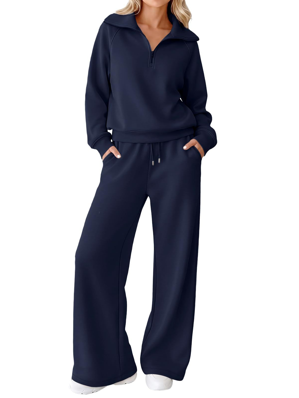 Women's Half Zip Sweatshirt Wide Leg Pants Lounge Set