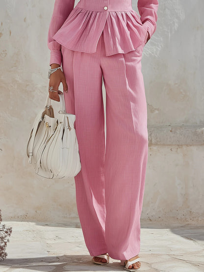 Women's V Neck Peplum Top Wide Leg Pants Two Piece Set
