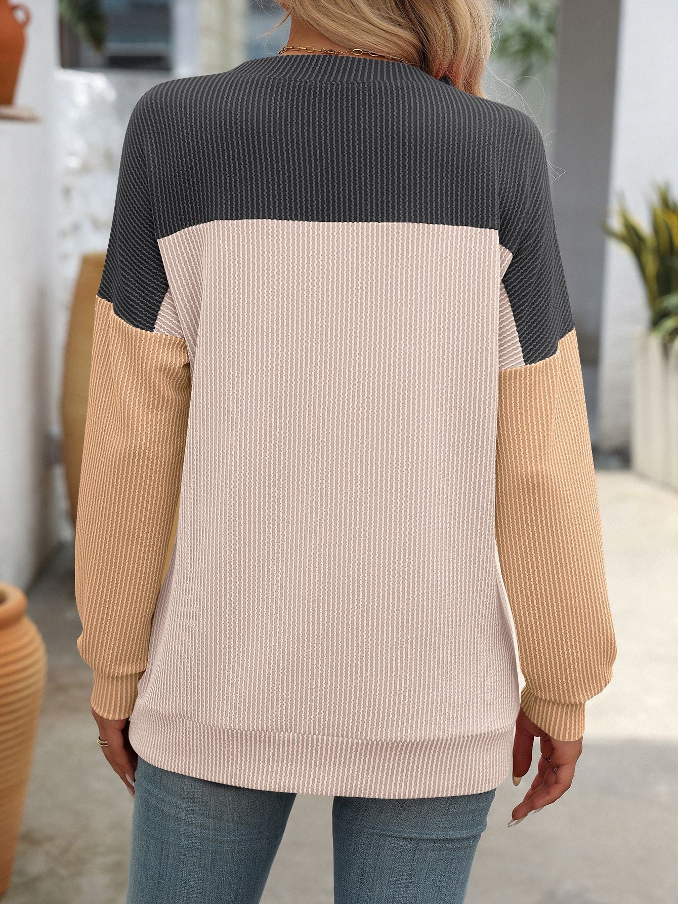 Women’s Colorblock T-Shirt Long Sleeve Loose Top