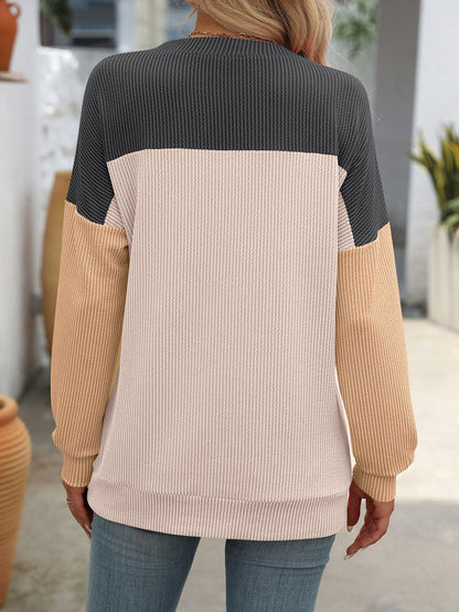 Women’s Colorblock T-Shirt Long Sleeve Loose Top