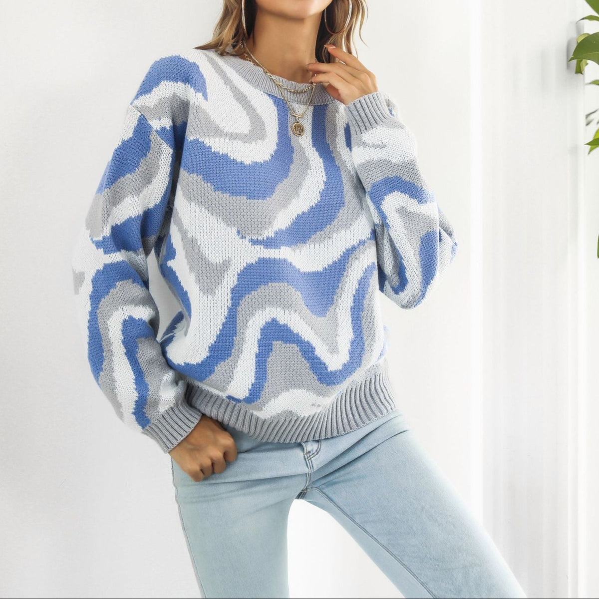Women's Oversized Tie Dye Crewneck Sweater Long Sleeve