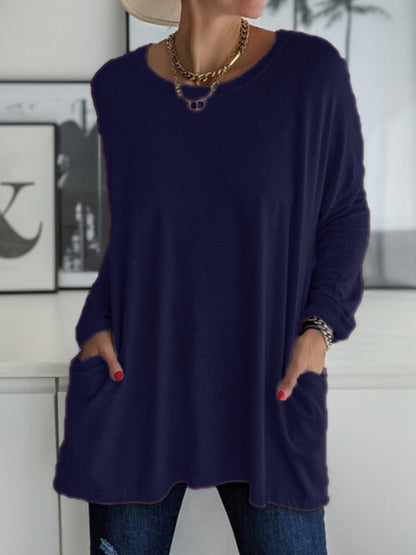 Women's Oversized Long Sleeve Pocket Tunic Top