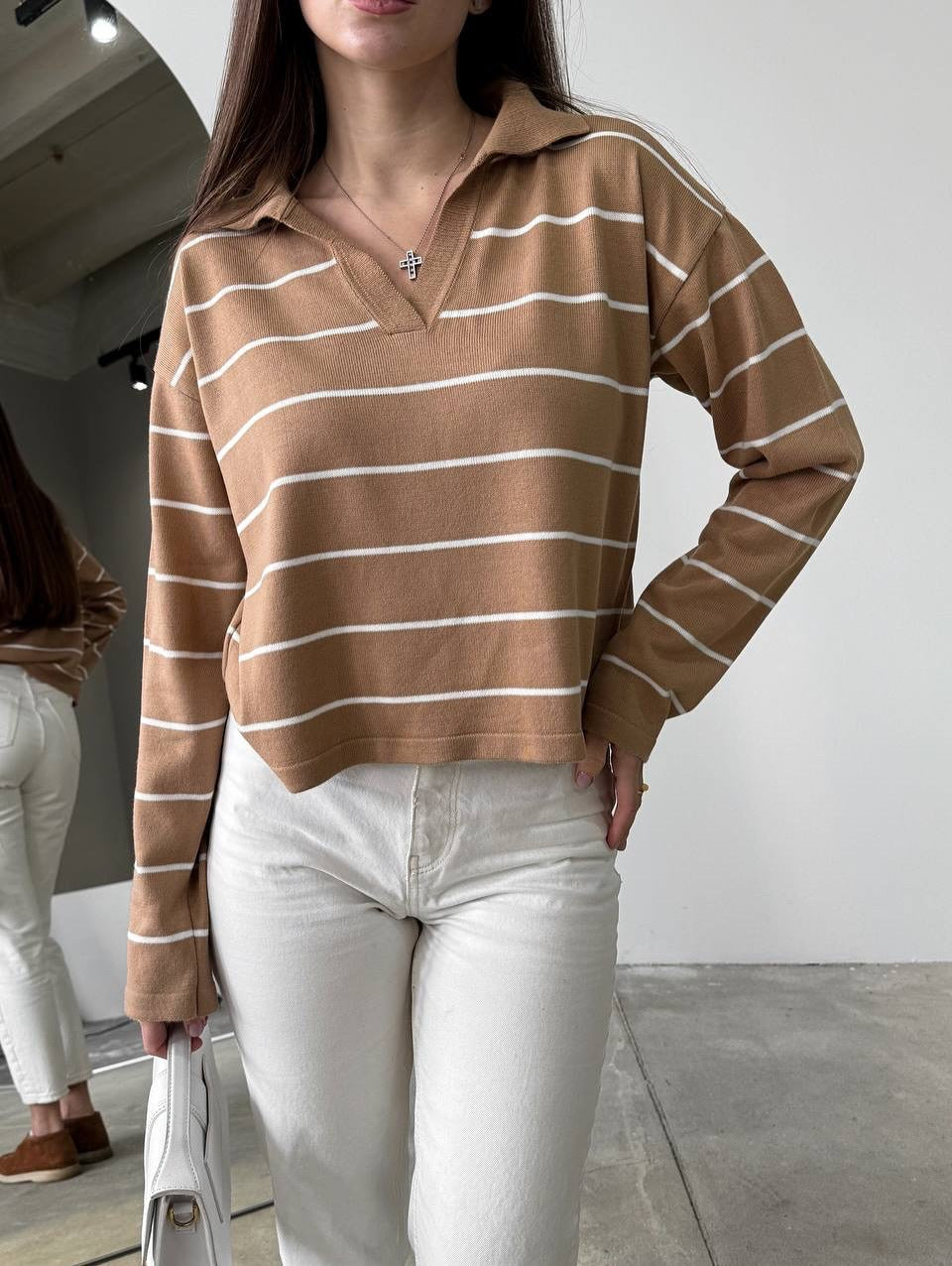 Women's Oversized Striped V-Neck Knit Sweater