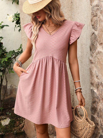 Floral Print V Neck Ruffle Sleeve Loose Blouse