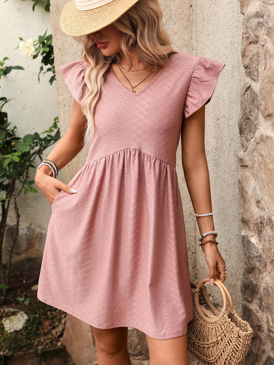 Floral Print V Neck Ruffle Sleeve Loose Blouse