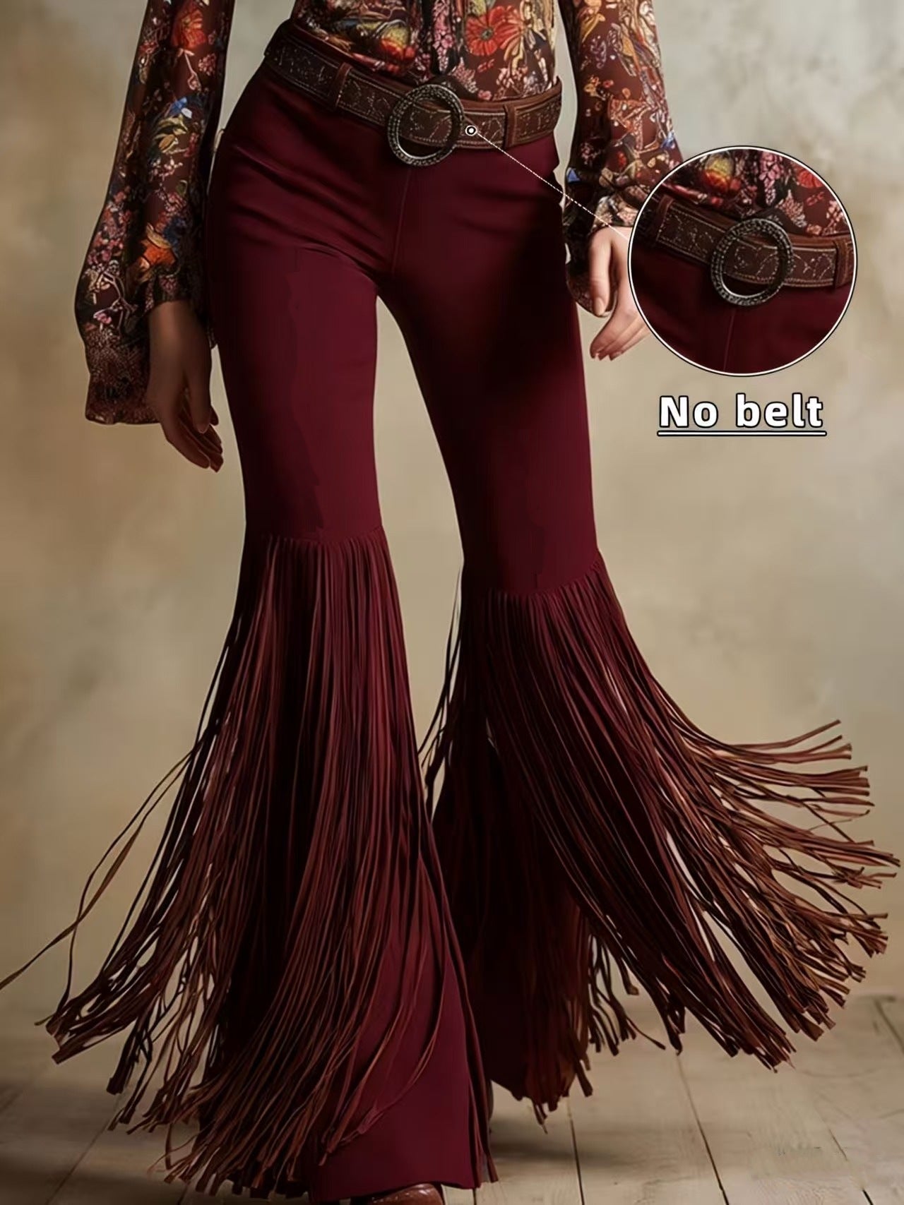 Women's Faux Suede Fringe Western Flare Pants