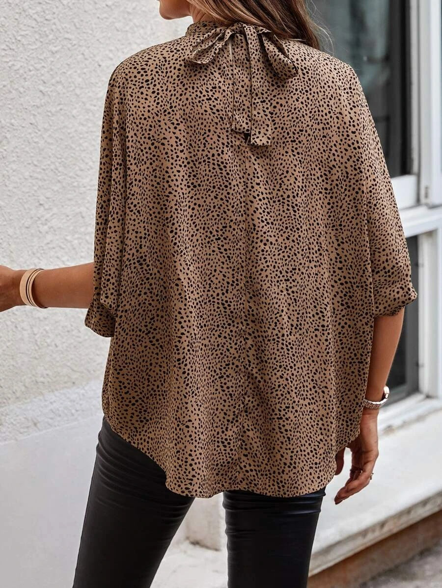 Fashion Abstract Print Dolman Sleeve Tunic Shirt