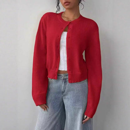 Women Cropped Knit Cardigan Long Sleeve Button Front Loose