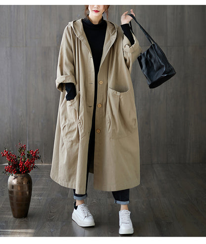 Women's Oversized Hooded Long Trench Coat Pockets