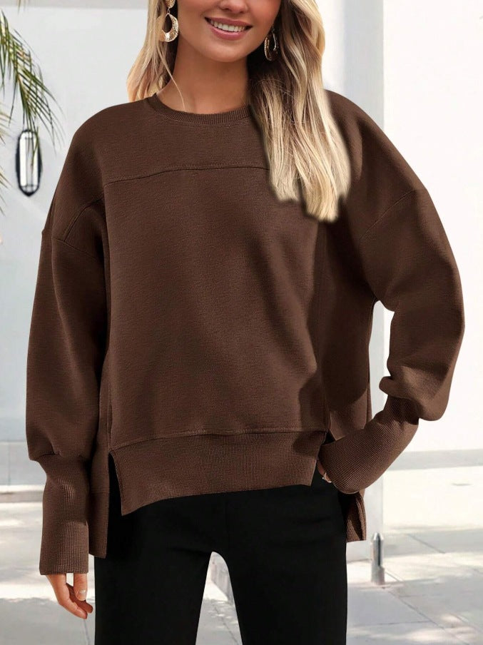 Colorblock Side Slit Sweatshirt Women Casual Pullover Top