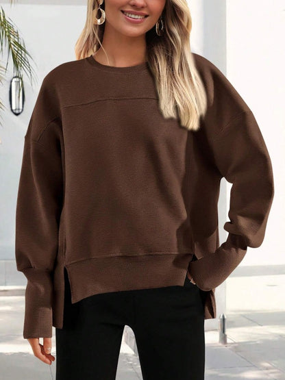 Colorblock Side Slit Sweatshirt Women Casual Pullover Top