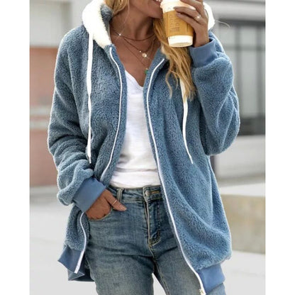 Plush Hooded Zip Jacket Oversized Fleece Outerwear