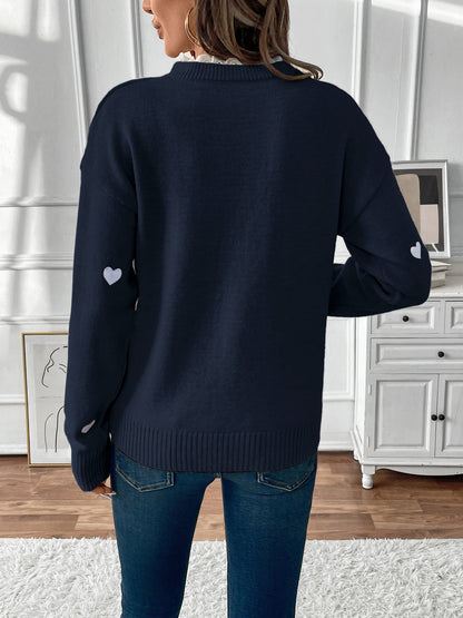 Women's Heart V-Neck Lace Trim Cozy Sweater