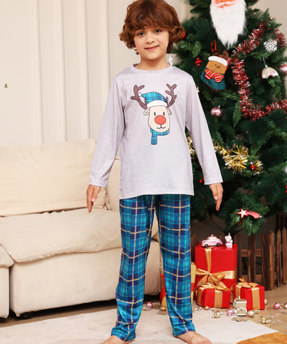 Plaid Cartoon Deer Christmas Parent-child Outfit Printed Christmas Pajamas