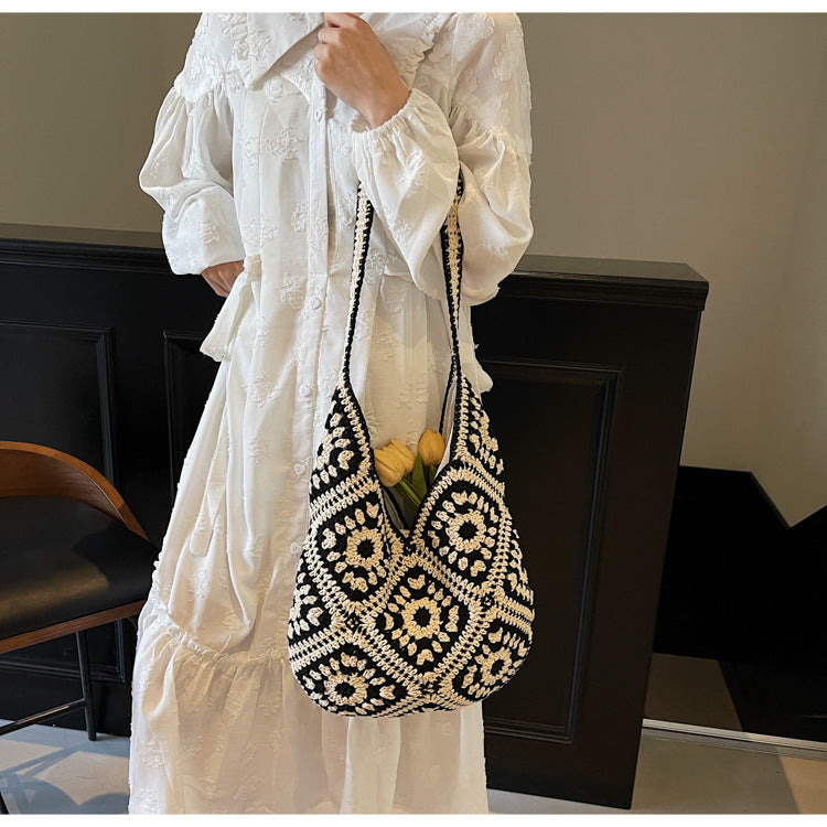 Crochet Knit Tote Bag Boho Shoulder Bag for Women