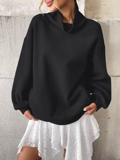 Fleece Mock Neck Oversized Sweatshirt Casual Pullover