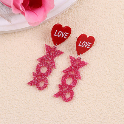 Valentine Glitter Heart Acrylic Statement Earrings