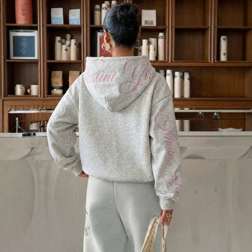 Embroidered Hoodie Sweatshirt Oversized Casual Pullover