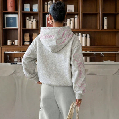 Embroidered Hoodie Sweatshirt Oversized Casual Pullover