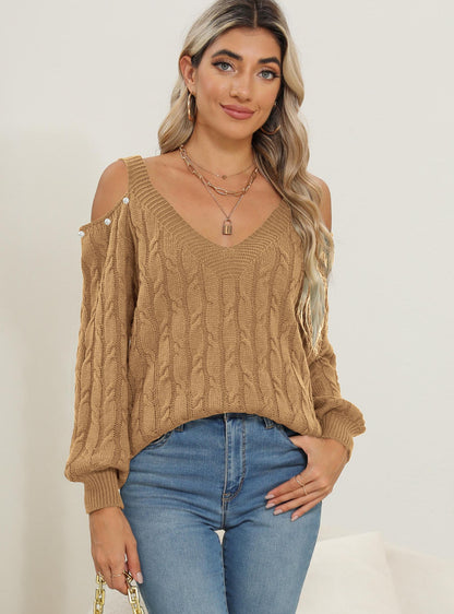 Women's Deep V Sexy Off-the-shoulder Beaded Loose Bottoming Shirt