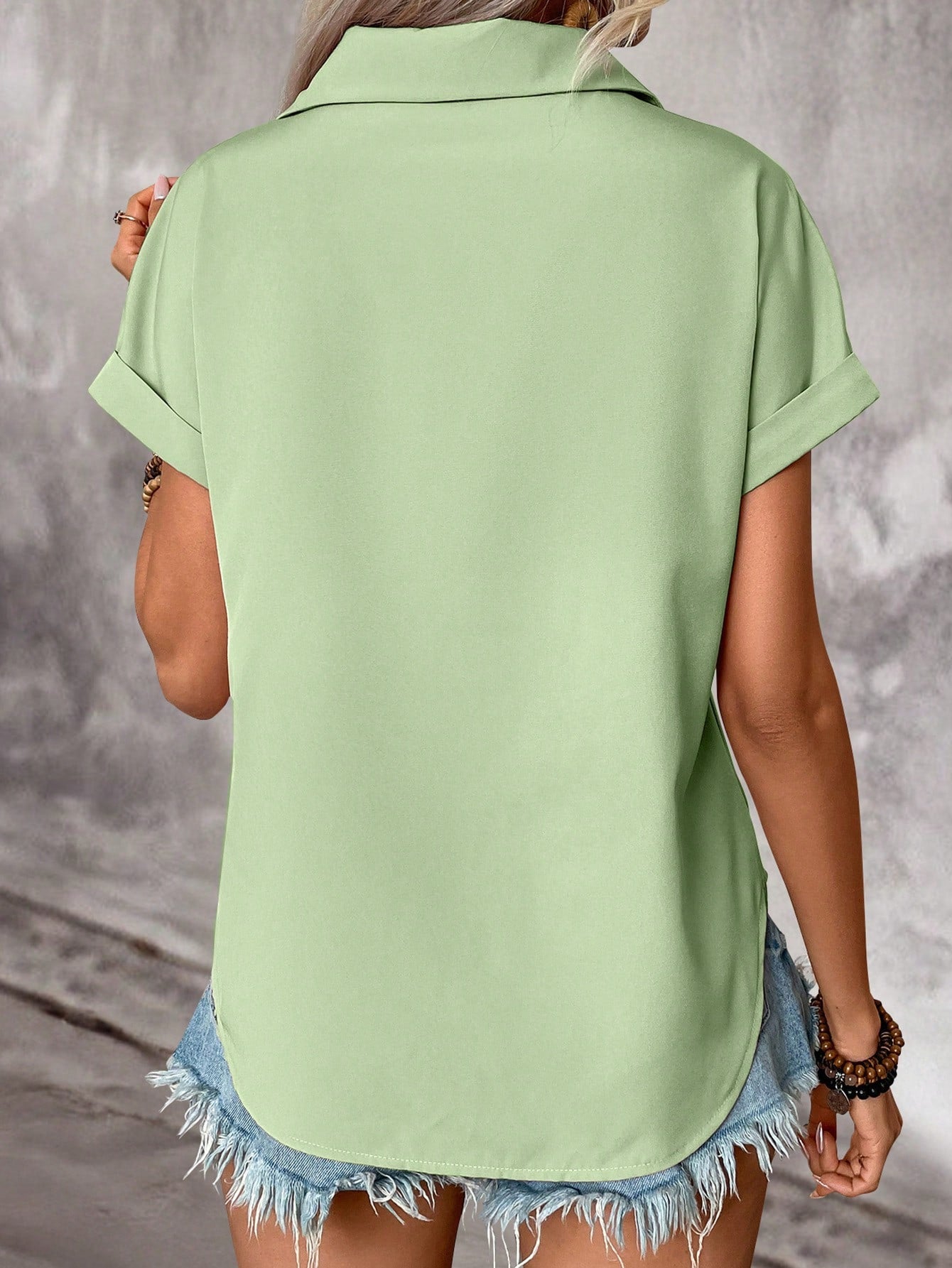 Pleated Shoulder Button Down Shirt with Pockets