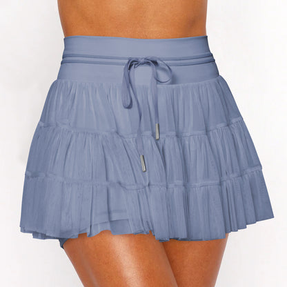 Solid Pleated Skort High Waist Ruffle Tiered Mini